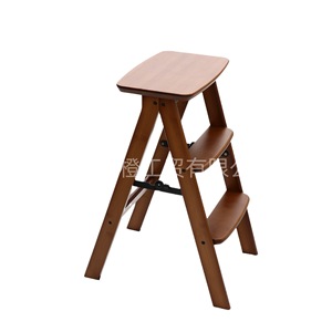 Customized Multi Functional Household Ladder Solid Wood Kitchen Folding <b>Stool</b> Three Step Thickened Steps Shoe Changing <b>Stool</b> - Product Image 2