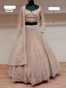 Hermosa Red y Georgette Lehenga Choli ropa de fiesta hasta el suelo intrincado bordado elegante blusa de secado rápido lavable para boda - Product Image 2