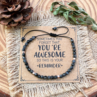 Bracelet d'amitié ajustable en perles de labradorite naturelle facettée, fait main, avec carte de message inspirant – Cadeau idéal