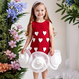 Abiti per Bambini Personalizzati su Misura, Vestiti con Applicazione Cuore <span class=keywords><strong>Rosso</strong></span> e Fiori 3D, Abbigliamento per Ragazze, <span class=keywords><strong>Abito</strong></span> da Compleanno all'Ingrosso - Product Image 5