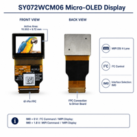 شاشة ميكرو OLED مقاس 0.72 بوصة بنسبة 16:10 ودقة 1920×1200 وسطوع 2000 شمعة/م2 مع واجهة MIPI لسماعات الرأس FPV وكاميرات EVF وكاميرات قياس المدى