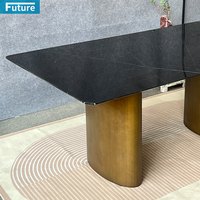 Mesa de comedor de mármol Marqulina negra superior rectangular de tamaño más grande con pata de Metal dorado para Villa Mansions Apartment Hotel Restaurant