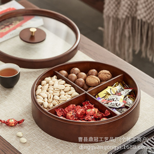 Boîte à bonbons en bois à compartiments divisés, plateau à noix avec couvercle, en noyer noir, boîte de rangement rectangulaire pour la maison et le bureau - Product Image 2