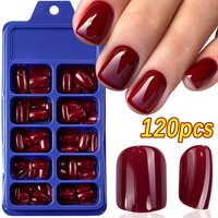 120 faux ongles amande pré-dessinés, prêts à poser, couleur unie, en boîte, pour usage professionnel en salon