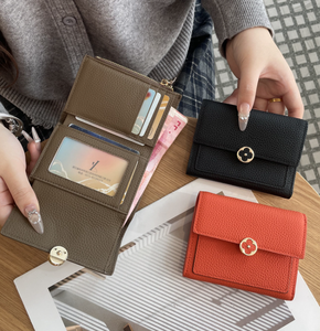 Portefeuille pour femme en cuir véritable, fin et élégant, avec protection RFID, porte-cartes de crédit, bouton de fermeture, design personnalisé - Product Image 5