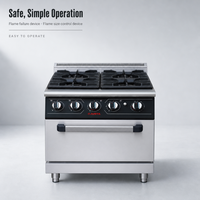 Cuisinière à gaz commerciale JUSTA à 4 brûleurs avec protection contre l'extinction de la flamme et four en acier inoxydable pour hôtel et restaurant
