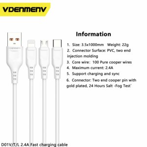 <span class=keywords><strong>DENMEN</strong></span> D01V Fabricante de China VDENMENV D01T Usb a Micro Tipo C Cables de carga rápida para teléfonos - Product Image 2