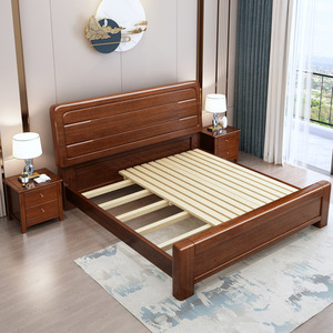 Lit en bois massif de noyer Dazhang Jiaju 1,8 m avec plateforme de rangement, mobilier de chambre principale, style chinois moderne - Product Image 4