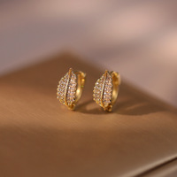 Boucles d'oreilles créoles en argent 925 et zircon, motif feuille, plaqué or, bijoux fins pour femme, tendance 2023
