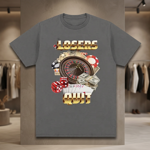 T-shirt décontracté pour homme en jersey 100% coton respirant, motif imprimé photo 'Vintage Losers Quit Gambling Meme', 180g, coupe courte tendance - Product Image 3