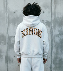 Conjunto de Sudadera con Capucha de Algodón Suave de 500-600 Gsm para Hombre, con Hombros Caídos, Bolsillos Laterales, Estampado de Leopardo y Doble Capa en la Cintura - Product Image 3