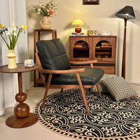 Fauteuil chaise longue en cuir véritable et bois massif, style nordique moderne rétro, design épuré pour salon, bureau et maison