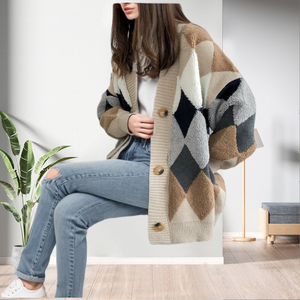 Cardigan en maille ample à manches longues, style décontracté, boutonnage simple, tendance - Product Image 5