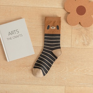 <b>Brown</b> Bear Pattern Striped Cotton <b>Socks</b> Women Mid Calf Ins Trendy Versatile <b>Socks</b> Wholesale - Product Image 4