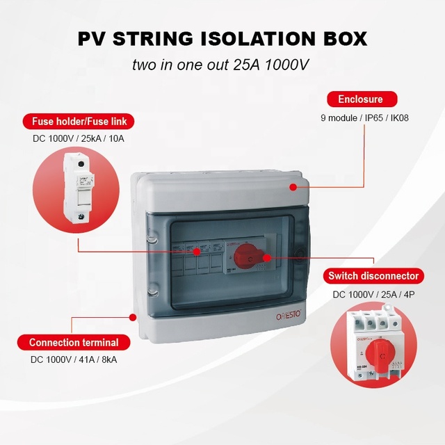 ONESTO Solar Junction Box 1000V PV Array Combiner Box 2 Strings IP65 Outdoor Flameproof String DC Combiner Box