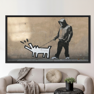 Banksy Barking Dog Graffiti Printed Canvas Artwork - Modern Wall Decor,<b>BLACK</b> <b>FRAMED</b> CANVAS - Product Image 3