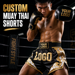 Pantalones Cortos de Muay Thai Personalizados, Pantalones Cortos de Satén para Kickboxing y MMA, 100% Poliéster, Equipo de Entrenamiento Ligero, Sublimación, OEM, ODM - Product Image 1