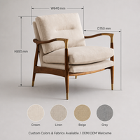 Fauteuil de détente moderne en velours crème sur mesure, finition noyer et accents en laiton, service de dessin CAO VIP.