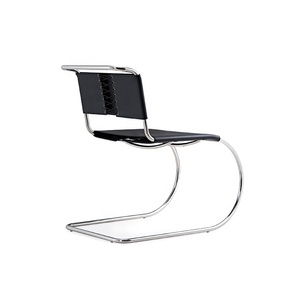<span class=keywords><strong>Chaise</strong></span> de salle à manger moderne Bauhaus en <span class=keywords><strong>cuir</strong></span> avec siège <span class=keywords><strong>tubulaire</strong></span> pliable en acier inoxydable pour la salle à manger - Product Image 4
