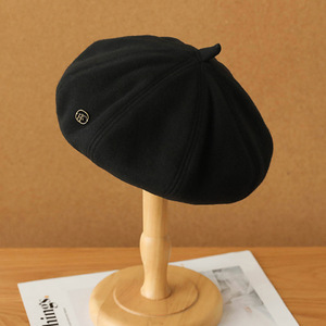 Black Wool <b>Beret</b> For Women Winter Warm Hat Retro Octagonal Style Classic Simple Design - Product Image 5