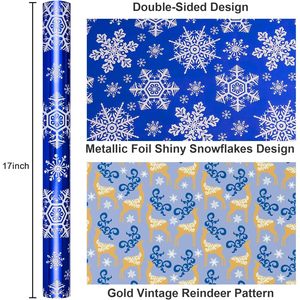 <b>Blue</b> Christmas Wrapping <b>Paper</b> <b>Roll</b> Snowflake Design 46.8 Square Feet Recyclable Gift Craft Use - Product Image 3