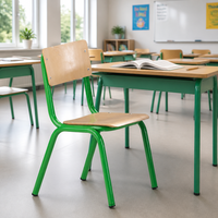 Chaise d'écolier à cadre tubulaire rond, dossier en contreplaqué peint, pour l'approvisionnement des écoles publiques