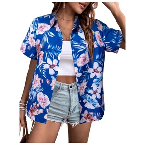 Vintage Summer <b>Women</b> <b>Hawaiian</b> <b>Shirt</b> Soft Cool Hawaii <b>Shirts</b> Floral Tropic Print V Neck Blouse Short Sleeve Button Front Logo - Product Image 6