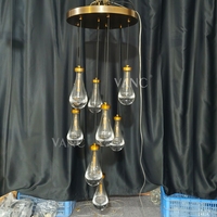 Lustre Goutte de Pluie Moderne en Laiton, Acier et Verre pour Loft, Appartement, Plafond Haut, Escalier, Luminaire Résidentiel Intérieur