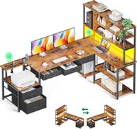 Bureau moderne pour le travail et les jeux avec barre lumineuse LED et 5 tiroirs, table d'ordinateur de direction avec surface en bois pour le bureau à domicile