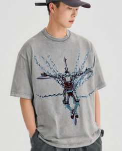 Nouveau T-<span class=keywords><strong>shirt</strong></span> d'été pour homme en coton 100% avec imprimé graphique, épaules tombantes, effet <span class=keywords><strong>vintage</strong></span> délavé - Product Image 4
