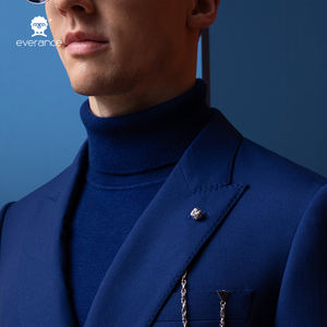 Abito da <span class=keywords><strong>uomo</strong></span> Everance <span class=keywords><strong>blu</strong></span> <span class=keywords><strong>scuro</strong></span> con revers a punta, in tessuto Super 110's, doppiopetto, elegante, per matrimoni, cene e feste - Product Image 2