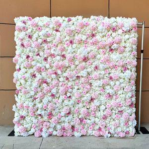 Panneau de fond mural 3D enroulable de 2,4 m x 2,4 m avec grandes roses roses artificielles en soie pour la décoration d'événements et de mariages - Product Image 5
