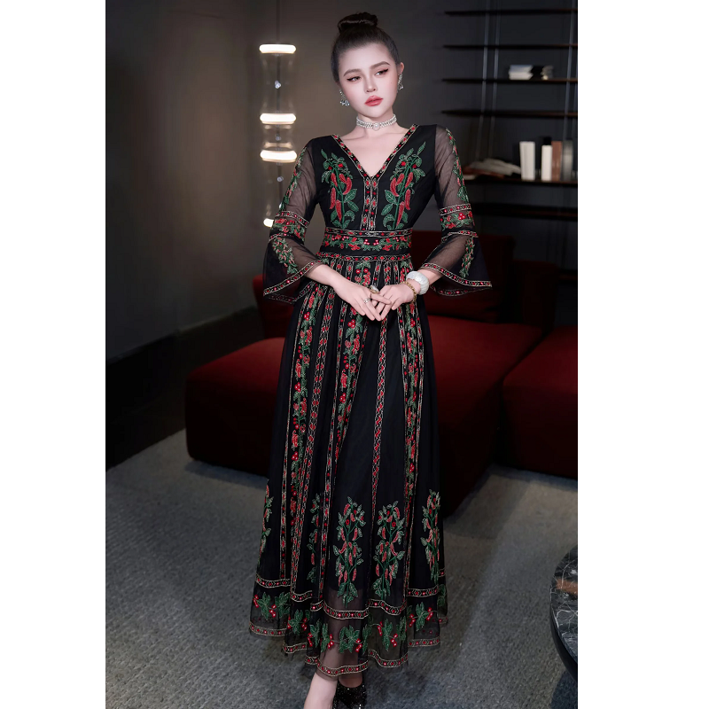 Designer Long Sleeve Evening Gown - 2025 New Elegant Beaded