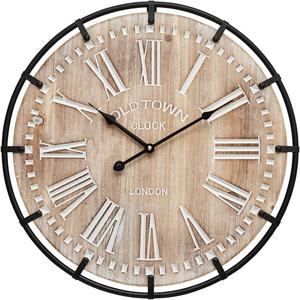 Grande horloge murale rustique en bois et métal à piles de 20 pouces pour le bureau, la cuisine, la chambre et le salon. - Product Image 1