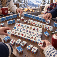 Ensemble de tuiles de mahjong en acrylique de luxe américain avec motifs de ski alpin pour les soirées de jeux d'hiver, idéal pour les cadeaux, la vente au détail et la personnalisation de marque