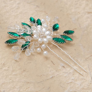 新新娘婚礼发夹银色水晶新娘发片绿色水钻婚礼发饰男女舞会 - Product Image 3