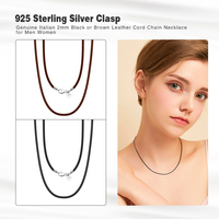 Collier chaîne en cuir véritable italien RINNTIN SC62 de 2 mm, noir ou marron, pour homme et femme, avec fermoir en argent sterling 925