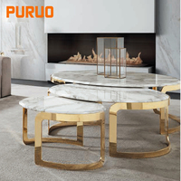 Table basse ronde en marbre de style nordique minimaliste, mobilier Louvre en métal, table basse gain de place en marbre et métal de Chine