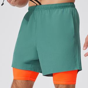 Hızlı kuru koşu sıkıştırma astar ile hafif atletik egzersiz spor şort yan cep erkek 2 in 1 spor şort - Product Image 2