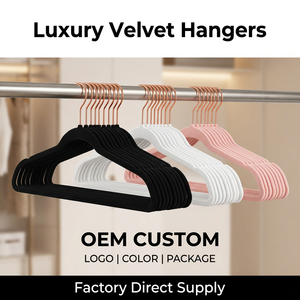 OEM 50 Pack <b>Plastic</b> Velvet Hangers for Clothes Heavy Duty Coat Suit Dresses T-shirt Hanger Anti-Slip metal <b>hook</b> clothes hangers - Product Image 2
