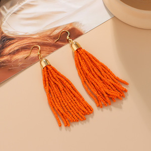 Tassel Beaded <b>Drop</b> <b>Earrings</b> Orange Bohemian Style For Women Party Jewelry Zinc Alloy Handmade <b>Earrings</b> - Product Image 1
