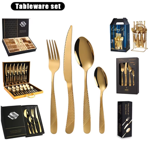 Set di <span class=keywords><strong>posate</strong></span> da 24 pezzi in acciaio inossidabile lucidato a specchio, leggero e resistente, di alta qualità, per matrimoni. - Product Image 1