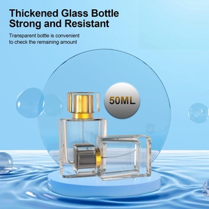Flacon de parfum carré plat en verre élégant de 50 ml, vide, en cristal, pour voyage, rechargeable, avec bouchon pulvérisateur à vis - Product Image 2