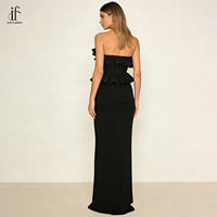 Robe de soirée longue noire personnalisée, style bandage, épaules dénudées, sexy, sans manches, dos nu, avec bord à volants, coupe ajustée, pour soirée de célébrités