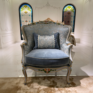 <span class=keywords><strong>Fauteuil</strong></span> d'appoint de salon Versailles <span class=keywords><strong>Louis</strong></span> <span class=keywords><strong>XV</strong></span>, style provincial français, sculpté à la main, doré, avec <span class=keywords><strong>tissu</strong></span> jacquard damassé festonné en velours - Product Image 1