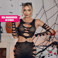 Offre Spéciale Halloween : Ensemble de 3 Pièces de Lingerie Babydoll Sexy en Maille Fine Transparente à Découpes, Écologique, OEM, Effet Amincissant, Vente en Gros