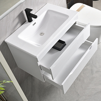 Kabinet Kamar Mandi Minimalis Modern Ramah Lingkungan Warna Putih, Terpasang di Dinding, Terintegrasi Polymarble, Gaya Farmhouse/Ruang Tamu