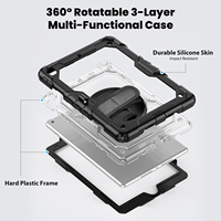 Étui robuste à rotation 360° avec dos transparent et dragonne pour iPad 10,2 pouces iPad 7ème génération Étui multifonctionnel à 3 couches