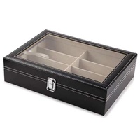 Étui de présentation pour lunettes en cuir PU, plateau noir, rangement pour lunettes de soleil, boîte d'emballage pour lunettes à double couche, 8 paires