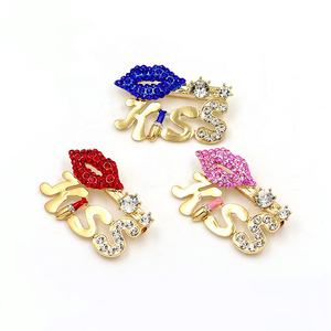 卸売ブローチバレンタインファッション赤セクシーリップキス口紅セーターショールスカーフカラフルラインストーンクリスタルブローチピン - Product Image 2